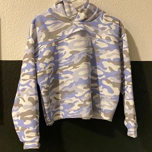 Blue Camo cropped Hoodie with Cutout